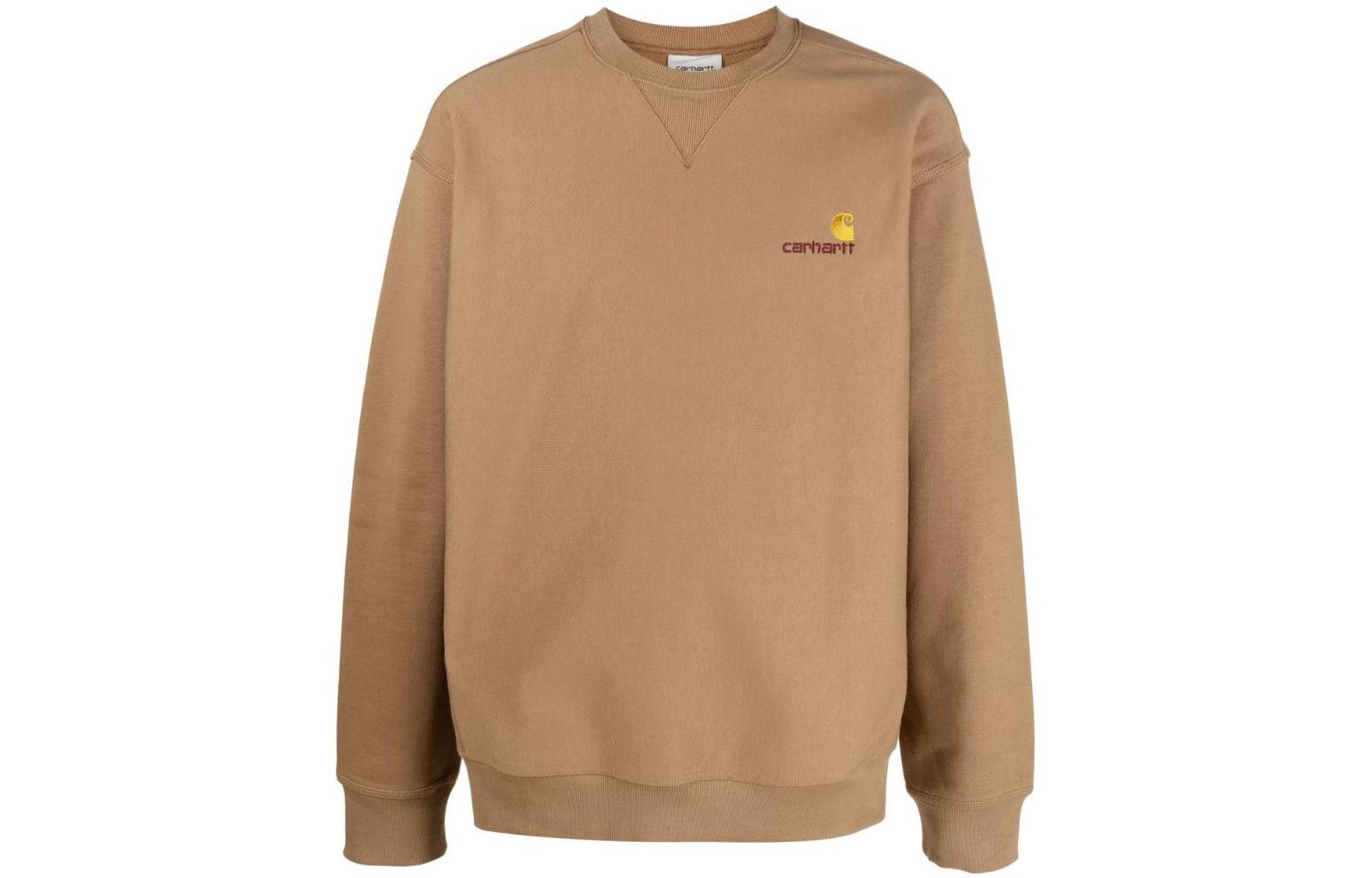 Carhartt WIP SS23 Logo Embroidered Crewneck Sweatshirt Brown Long Sleeve I025475-1CM-XX
