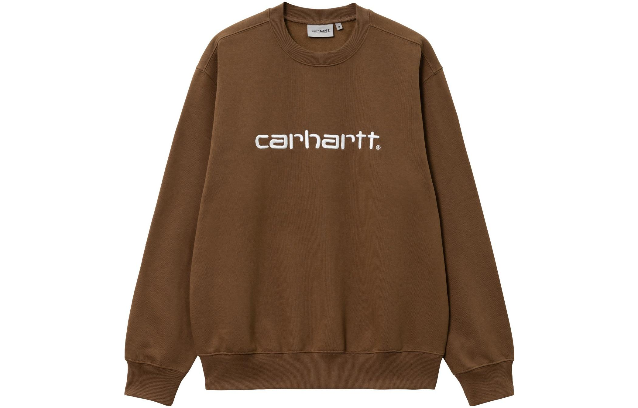 Carhartt WIP SS23 Logo Print Brown Pullover Sweatshirt for Men Long Sleeve I030229-1GW-XX