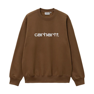 Carhartt WIP SS23 Logo Print Brown Pullover Sweatshirt for Men Long Sleeve I030229-1GW-XX