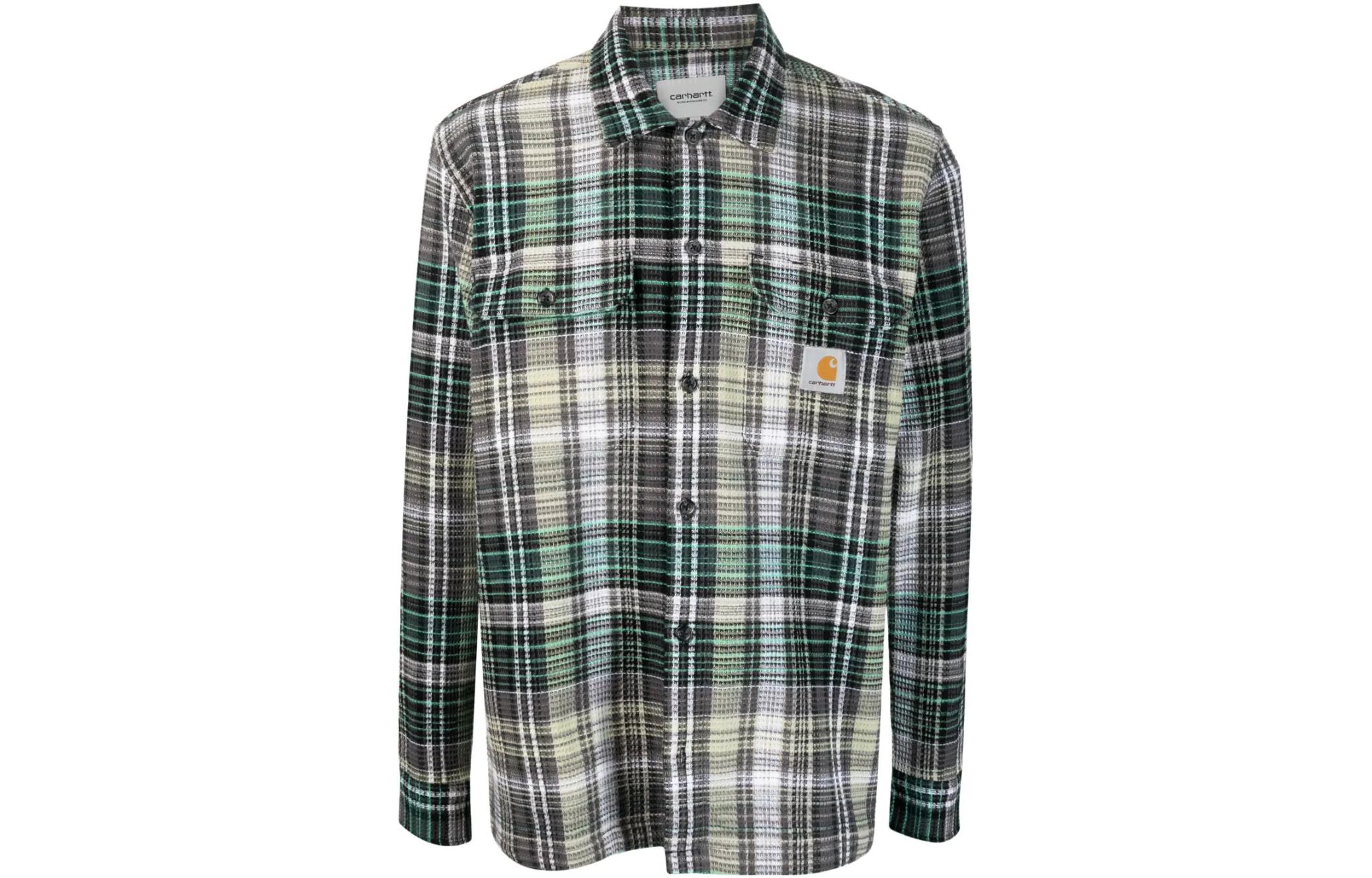Order Carhartt WIP SS23 Plaid Logo Embroidered Workwear Shirt Green  Long Sleeve I031460-1GX-XX