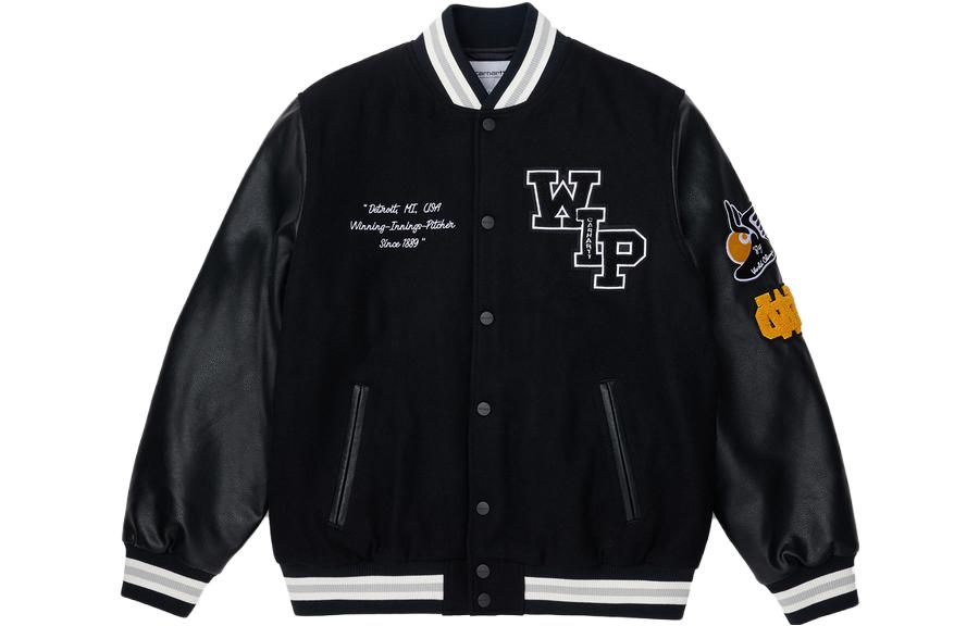 Carhartt WIP SS23 Retro Embroidered Leather Baseball Jacket Black  Casual. CHXJKA222043J-BKX