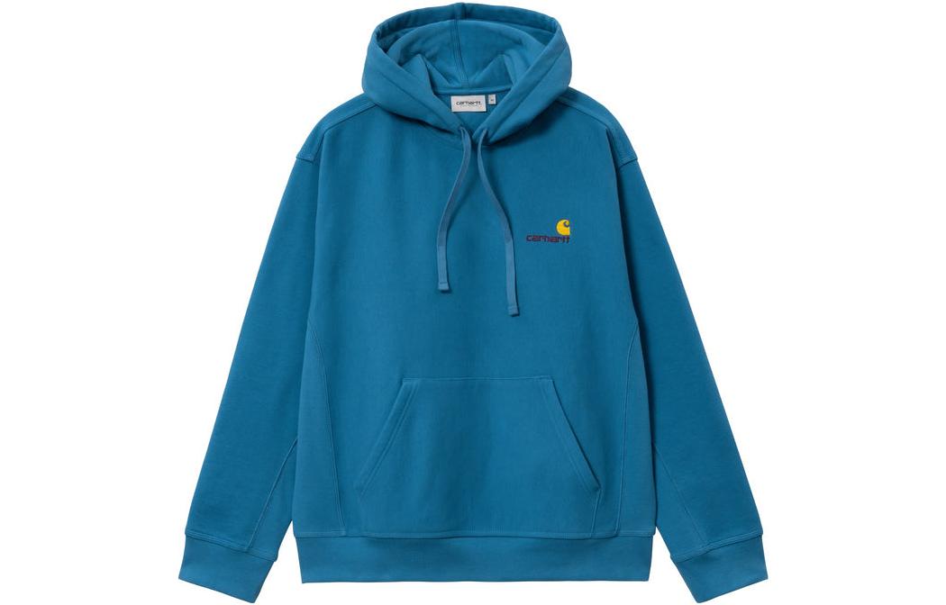 Carhartt WIP SS23 Solid Logo Embroidered Pullover Hoodie Men’s Peacock Blue I028279-1D6-XX