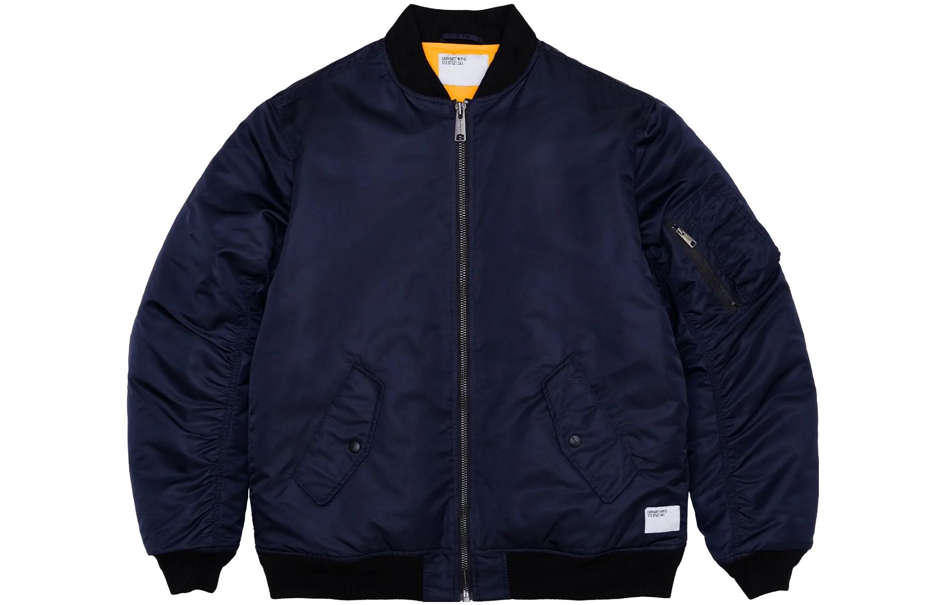 Carhartt WIP SS23 Solid Navy Long Sleeve Baseball Collar Jacket Men A231052-1C-XX