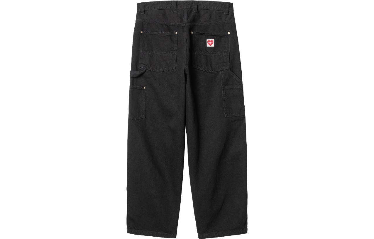 Carhartt WIP SS23 Washed Black Relaxed Jeans with Heart Label. I032106-89-06