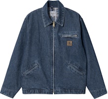 Carhartt WIP SS23 Washed Blue Detroit Rider Jacket with Flannel Lining for Men. I031391-01-06 Carhartt WIP SS23 Washed Blue Detroit Rider Jacket with Flannel Lining for Men. I031391-01-06