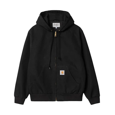 Carhartt WIP SS24 Active Jacket Black Hooded Zip-Up Long Sleeve Jacket. I032939-89-01