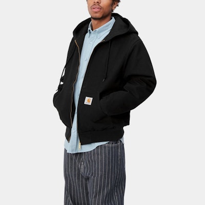 칼하트 WIP SS24 액티브 자켓 블랙 후드 집업 롱슬리브 자켓. I032939-89-01 Sizing 칼하트 WIP SS24 액티브 자켓 블랙 후드 집업 롱슬리브 자켓. I032939-89-01