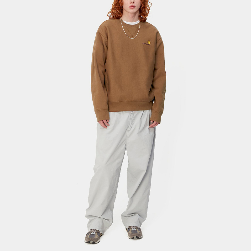 Shop Carhartt WIP SS24 美式刺绣宽松圆领卫衣棕色 男女款 I025475-HZ-XX