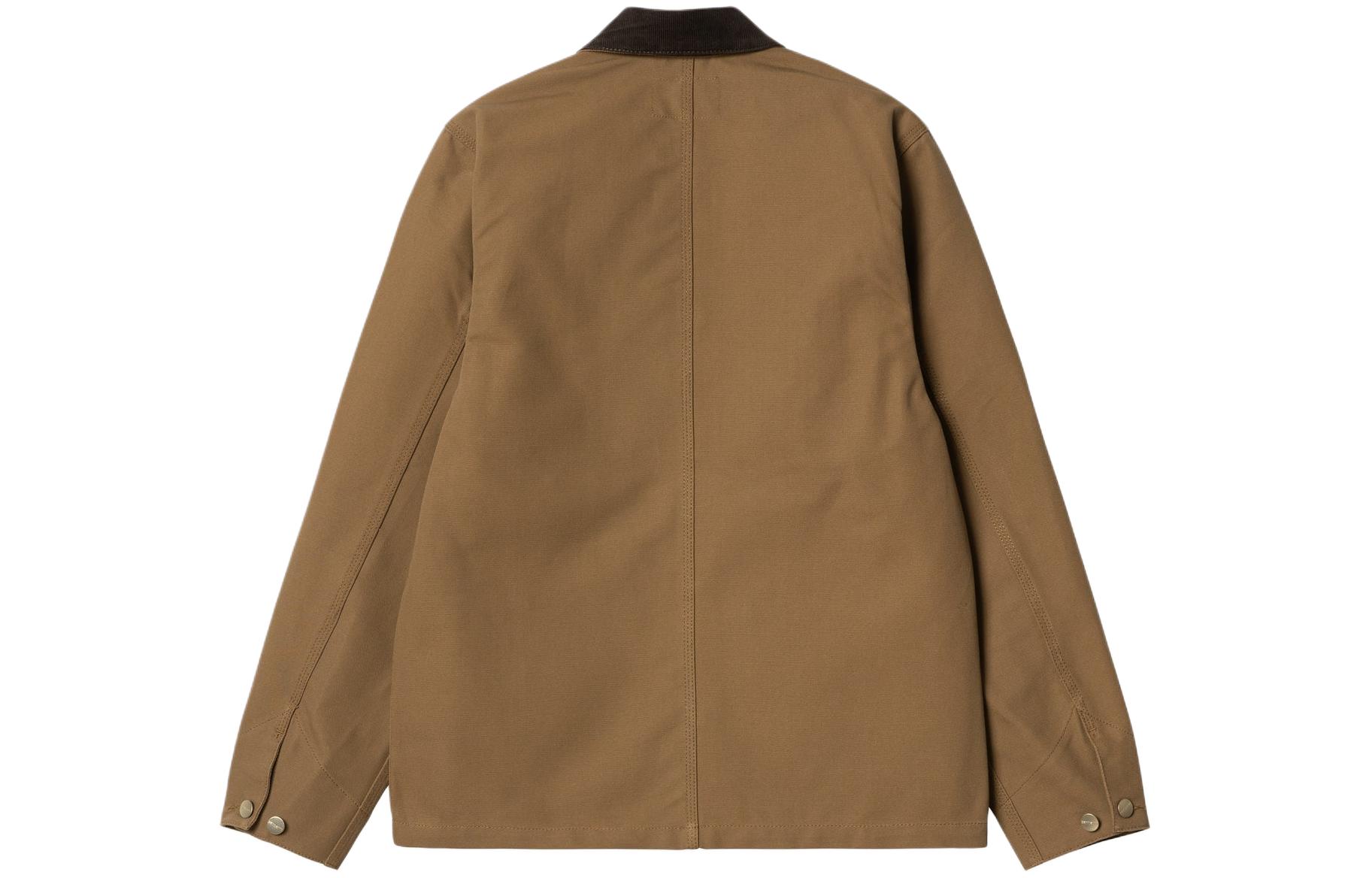 Lookbook Carhartt WIP Jaket Panjang Lengan Pria Coklat Badge Graphic SS24 Single-Breasted. I031519-00S-01