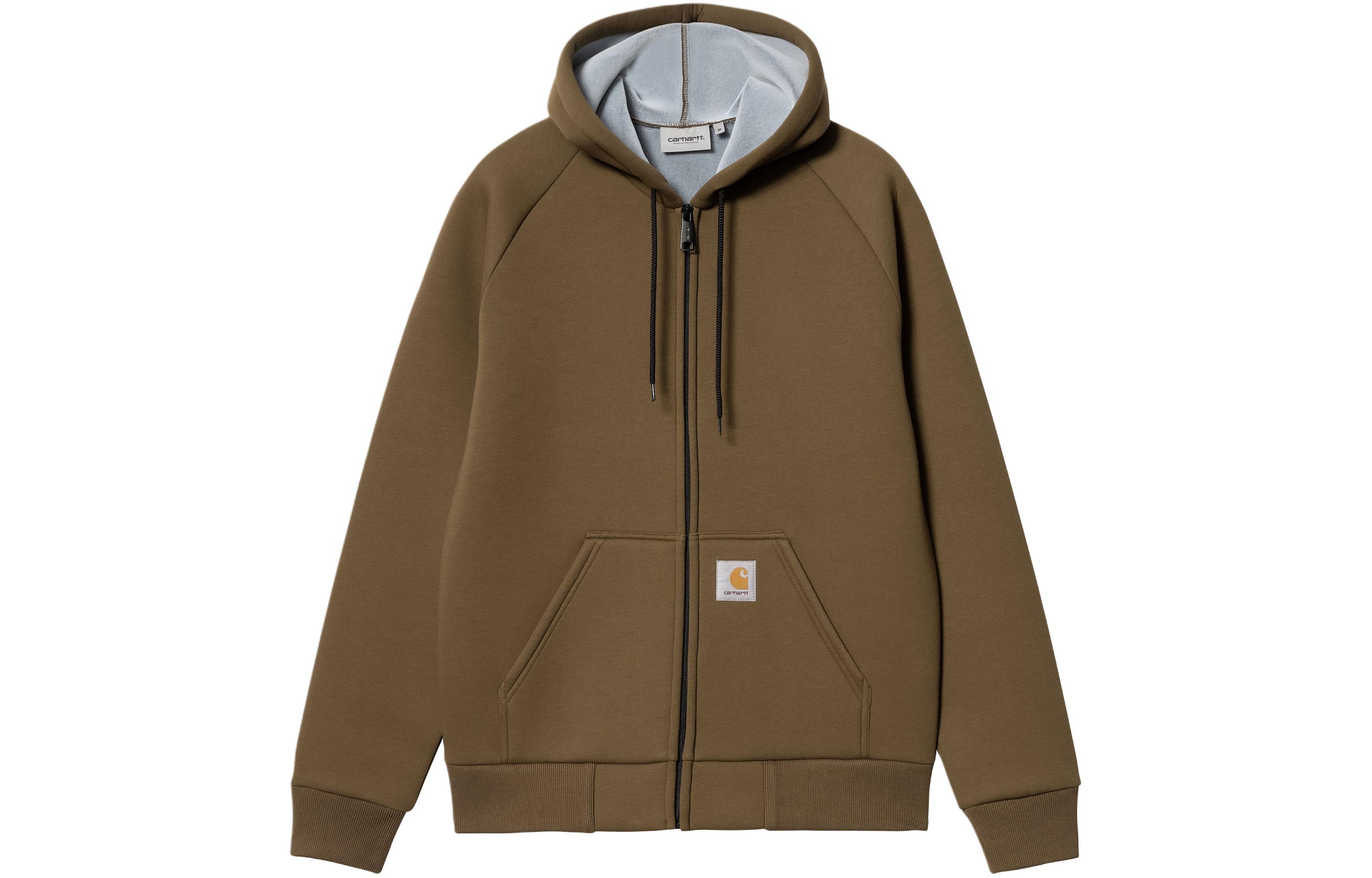 Carhartt WIP SS24 Car-Lux Hooded Jacket Brown Ribbed Cuff Kangaroo Pocket I032935-24J-XX