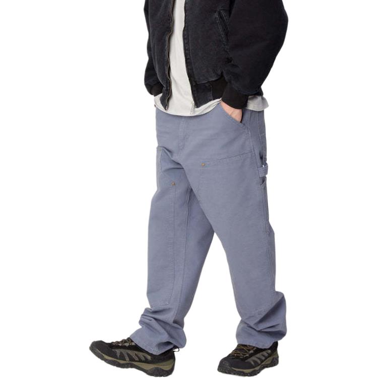 Details for Carhartt WIP SS24 Double Knee Relaxed Fit Work Pants Biru Ungu - Kasual. I031501-1YD-3K
