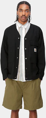 Carhartt WIP SS24 Elroy 黑色V领纽扣宽松男女衬衫夹克 I033020-89-XX Details for Carhartt WIP SS24 Elroy 黑色V领纽扣宽松男女衬衫夹克 I033020-89-XX