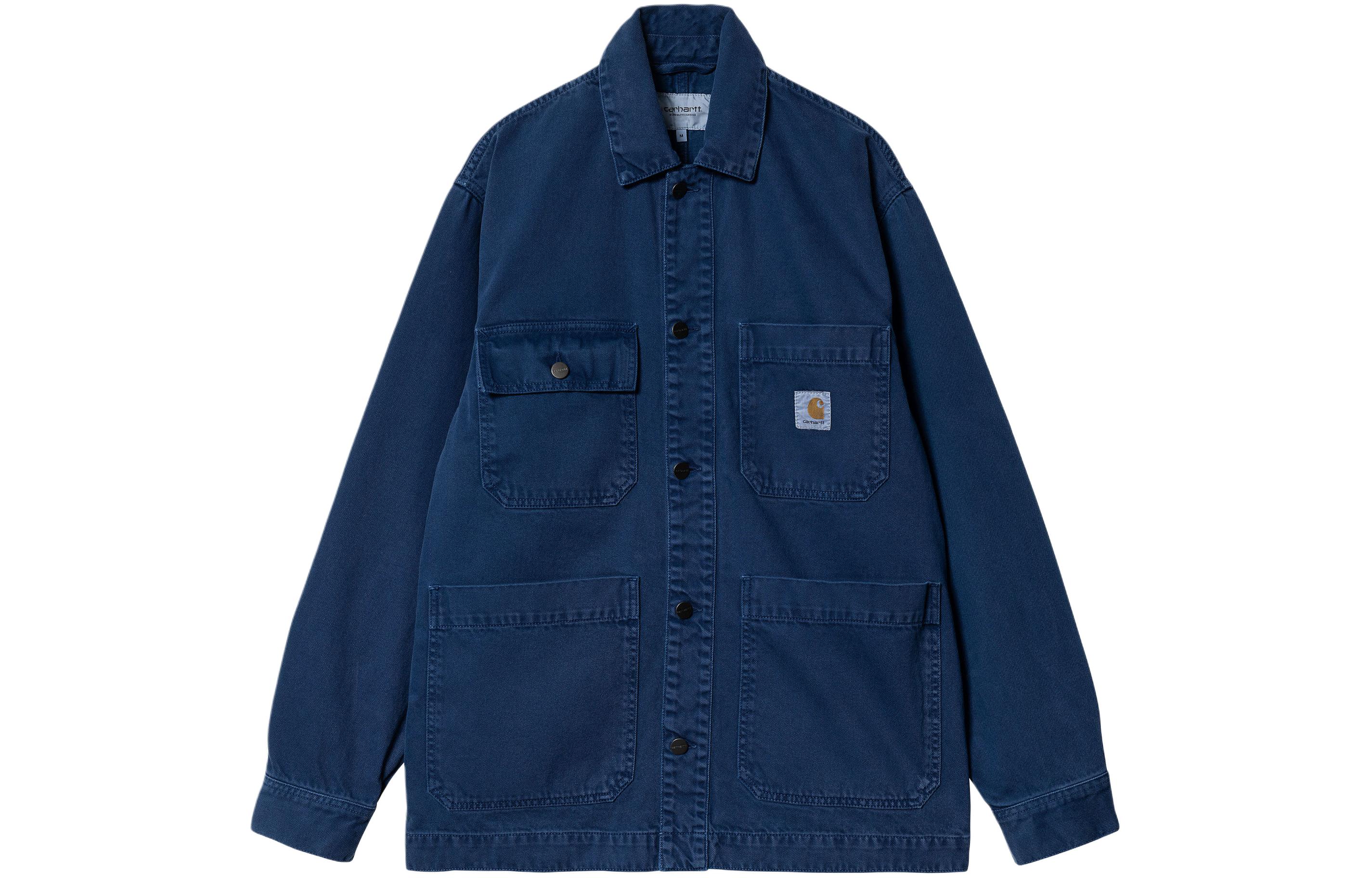 Carhartt WIP SS24 Garment-Dyed Garrison Coat Navy Blue Button-Up Jacket Men I033114-1ZF-4J