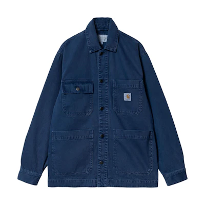 Carhartt WIP SS24 Garment-Dyed Garrison Coat Navy Blue Button-Up Jacket Men I033114-1ZF-4J