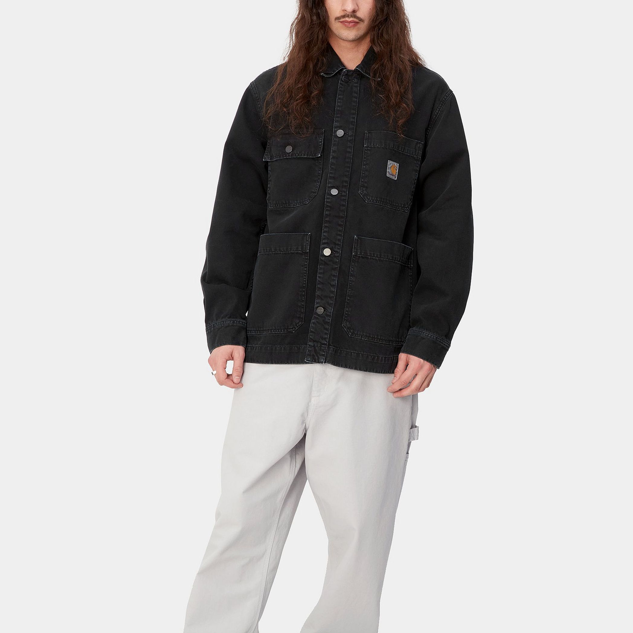 Shop Carhartt WIP SS24 Garrison Coat Garment-Dyed Black Button-Up Jacket I033114-89-4J