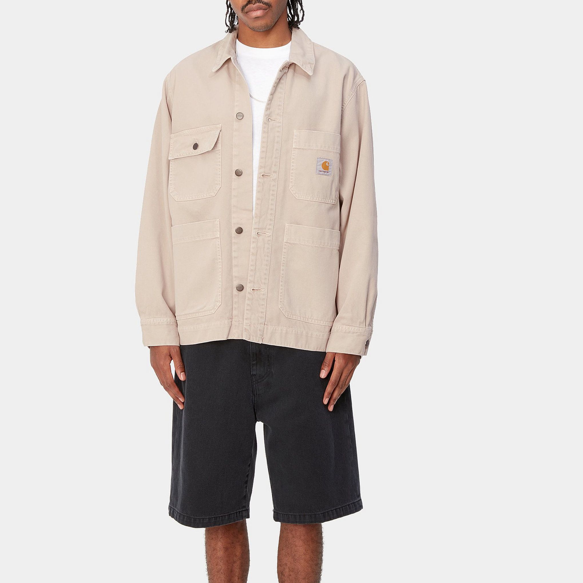 Shop Carhartt WIP SS24 Garrison Coat Garment-Dyed Button-Up Jacket Men’s Off-White I033114-1YC-4J