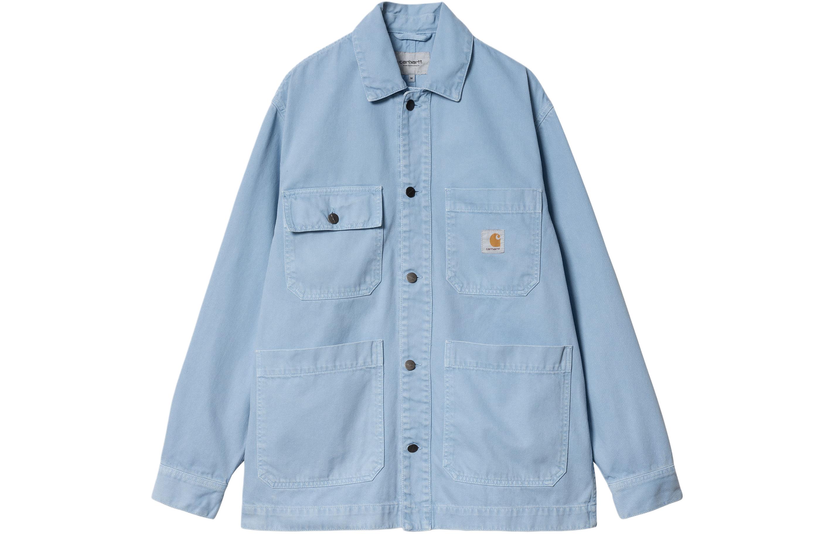 Order Carhartt WIP SS24 Garrison Coat Men’s Garment-Dyed Button Jacket in Sanded Blue I033114-0F4-4J