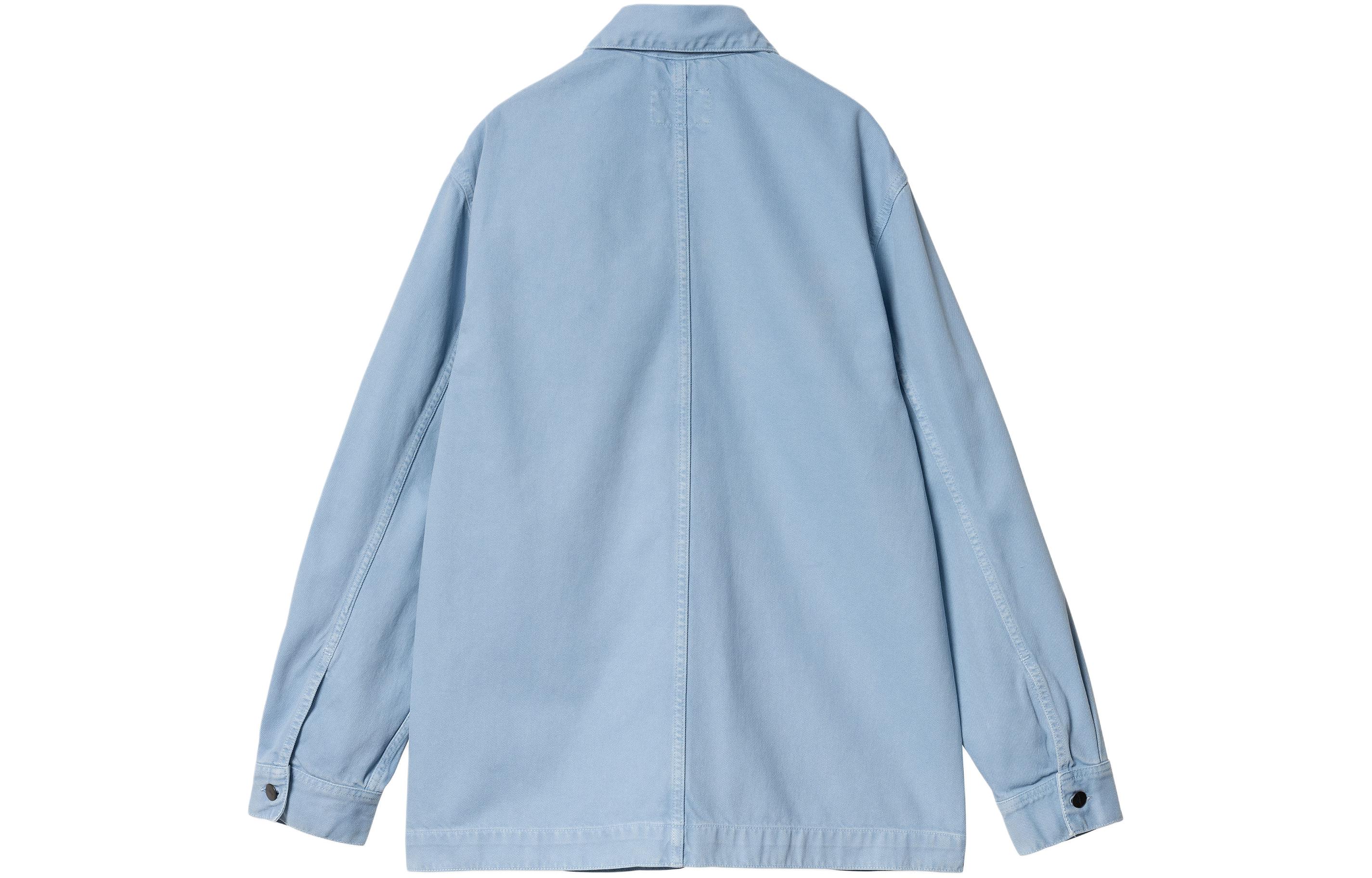 Lookbook Carhartt WIP SS24 Garrison Coat Men’s Garment-Dyed Button Jacket in Sanded Blue I033114-0F4-4J