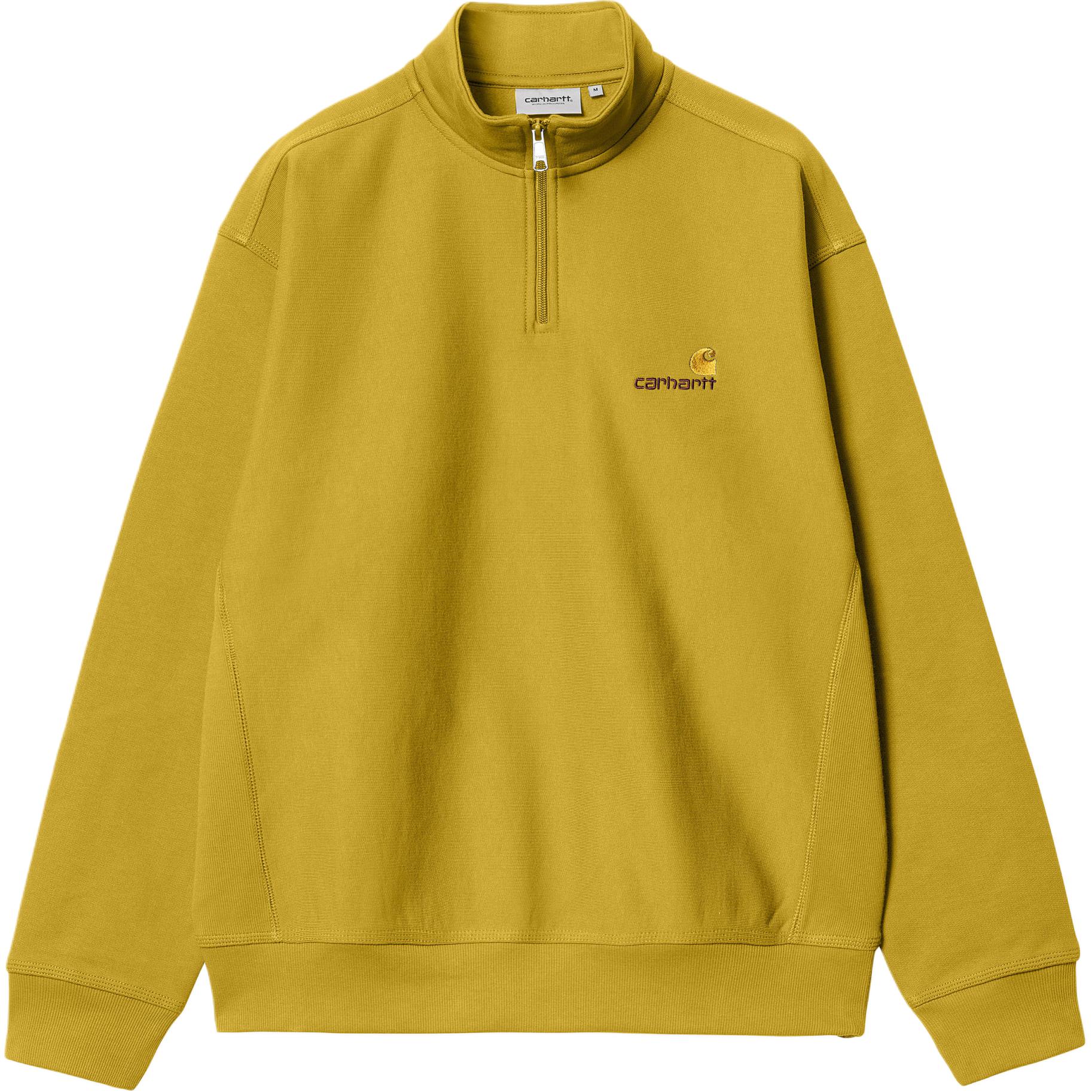 Carhartt WIP SS24 Half Zip American Script Sweatshirt Gold Olive Unisex I027014-29S-XX