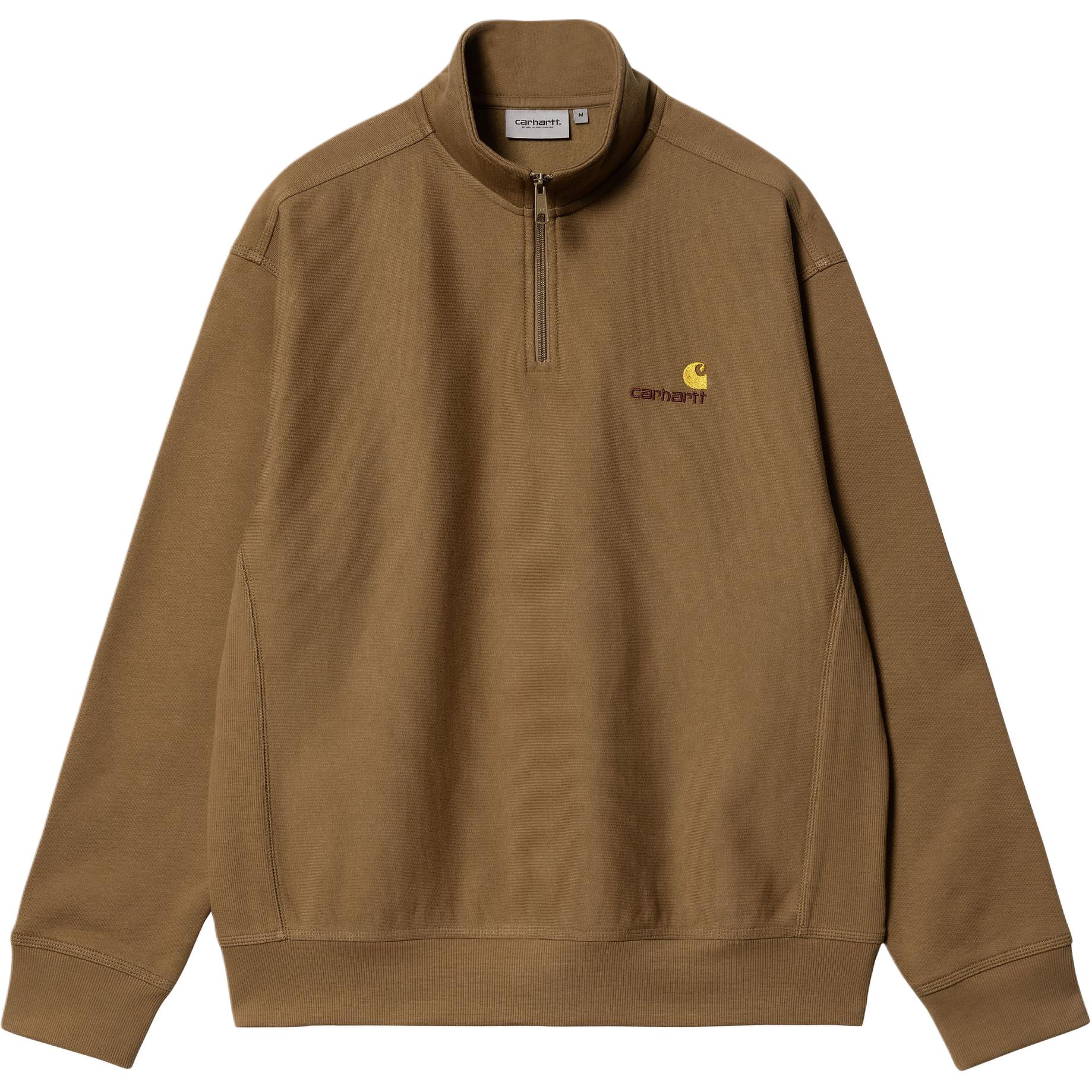 Carhartt WIP SS24 Half Zip American Script Sweatshirt Unisex Brown I027014-HZ-XX