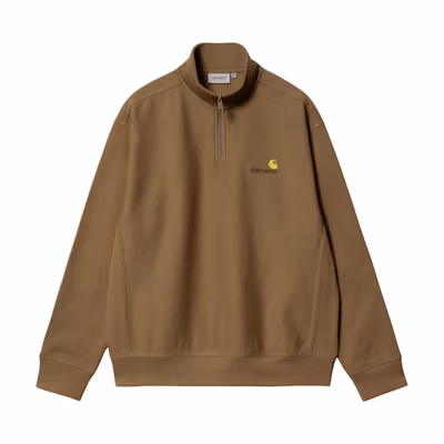 Carhartt WIP SS24 Half Zip American Script Sweatshirt Unisex Brown I027014-HZ-XX