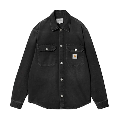 Carhartt WIP SS24 Harvey Shirt Jac Long Sleeve Button-Up Shirt Black. I033346-89-4L