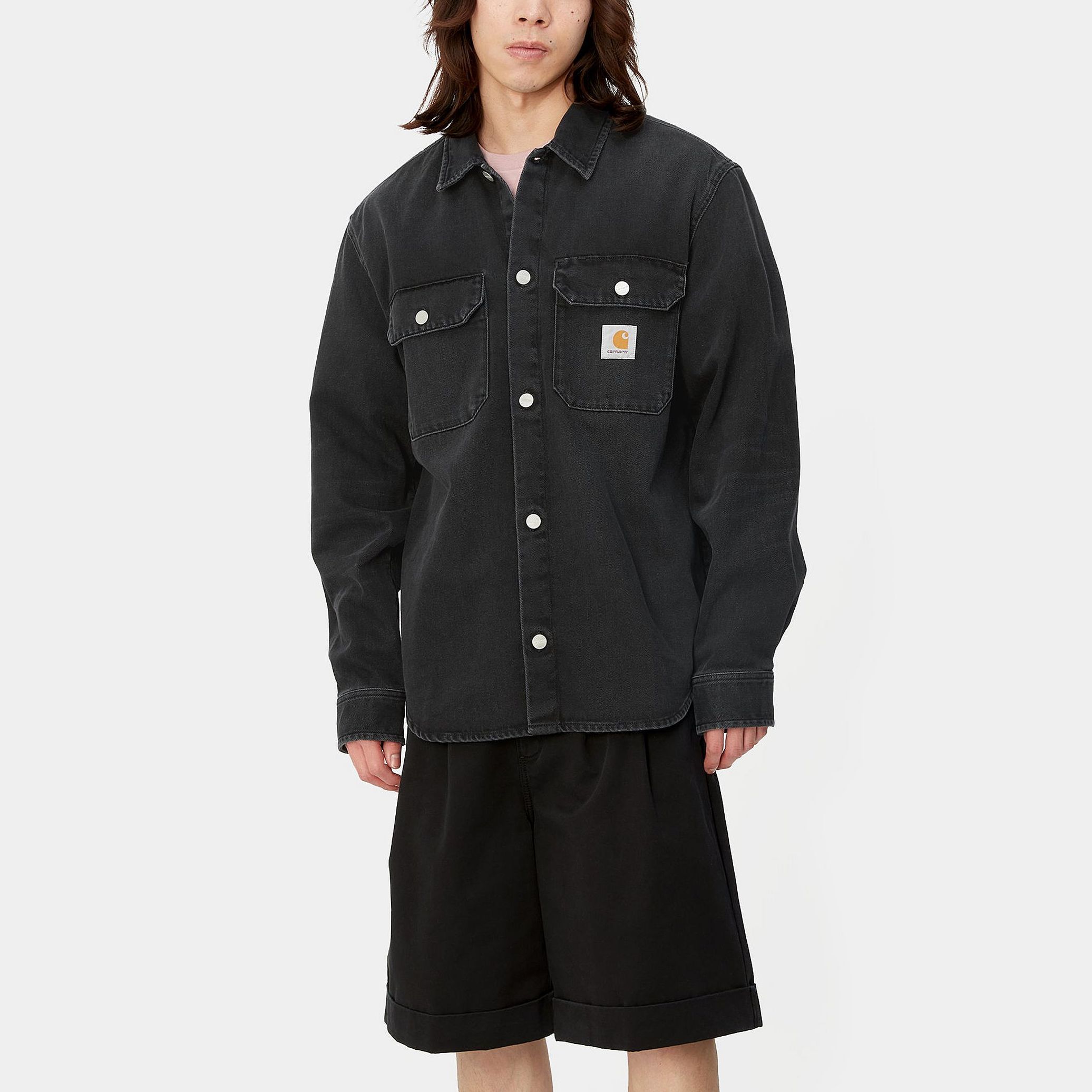 Shop Carhartt WIP SS24 Harvey Shirt Jac  Long Sleeve Button-Up Shirt Black. I033346-89-4L