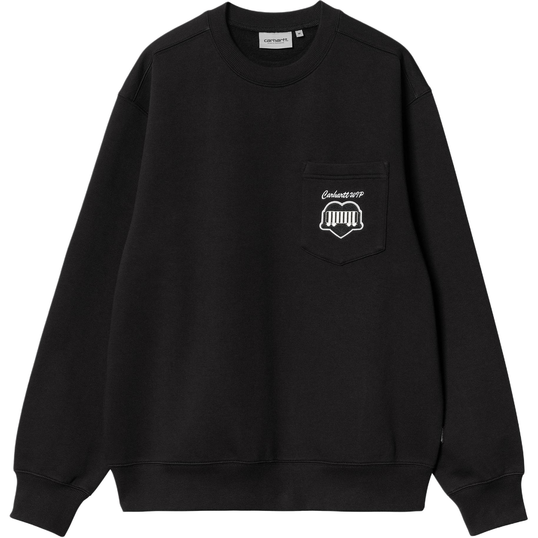 Carhartt WIP SS24 Heart Train Loose Fit Black Embroidered Pocket Sweatshirt Unisex I033932-89-XX