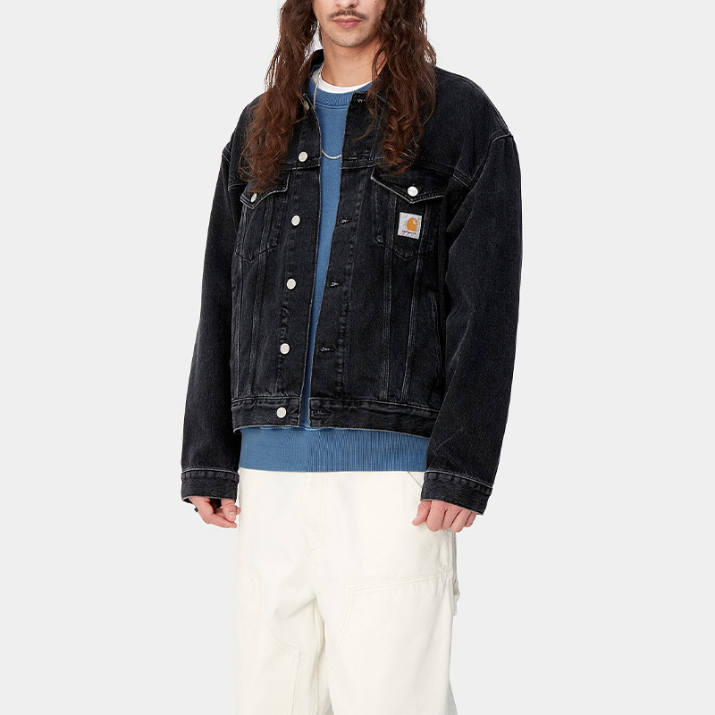 Sizing 카하트 WIP SS24 헬스턴 자켓 블랙 데님 버튼업 긴팔 자켓 I033352-89-06