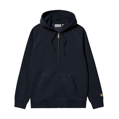 Carhartt WIP SS24 Hooded Chase Jacket Navy Blue - Zip, Logo Embroidery I033664-00H-XX