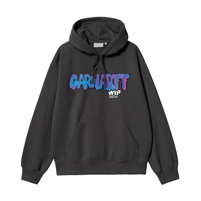 Carhartt WIP SS24 Hooded Drip Sweat Charcoal Loose Fit Print Pullover I033254-98-XX