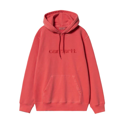 Carhartt WIP SS24 Hooded Duster Logo Embroidered Sweatshirt Samba Red Unisex I030145-1ZG-GD