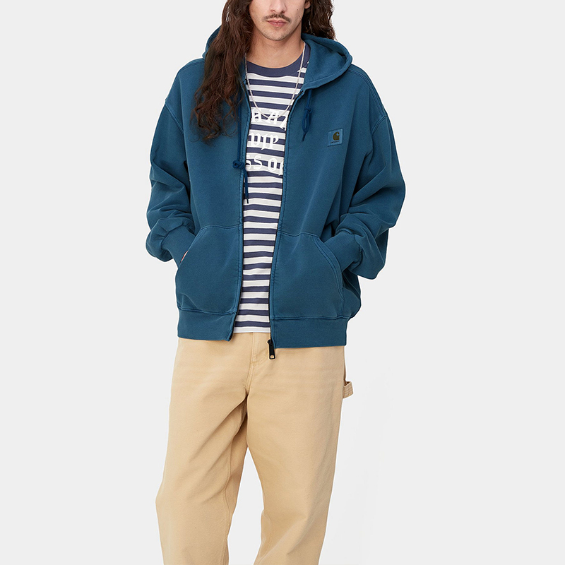 Purchase Carhartt WIP SS24 Hooded Nelson Jacket Blue Unisex Relaxed Fit Full Zip. I033064-1ZF-GD