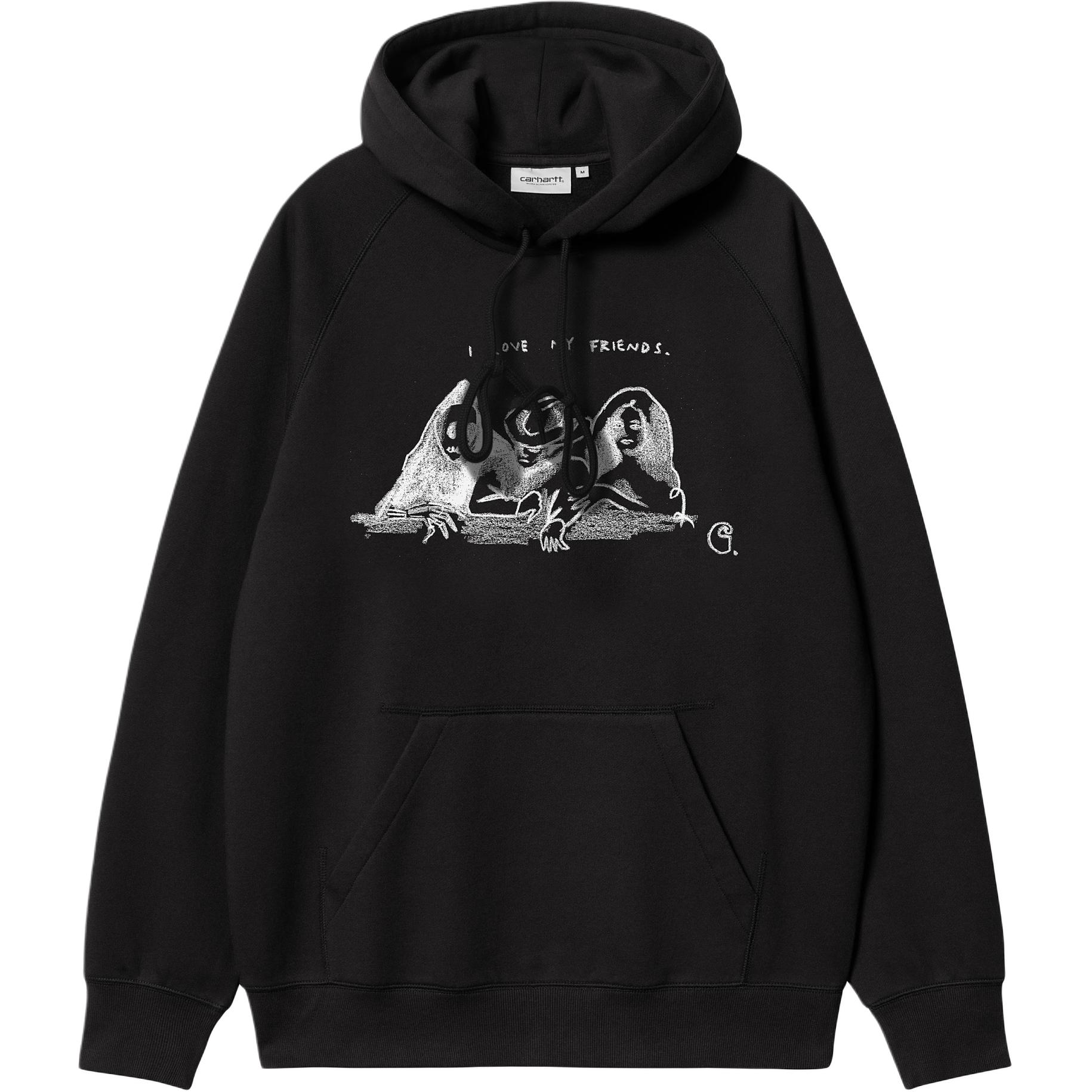 Carhartt WIP SS24 Hooded Pepe Friends Graphic Black Hoodie Long Sleeve I033934-0D2-XX