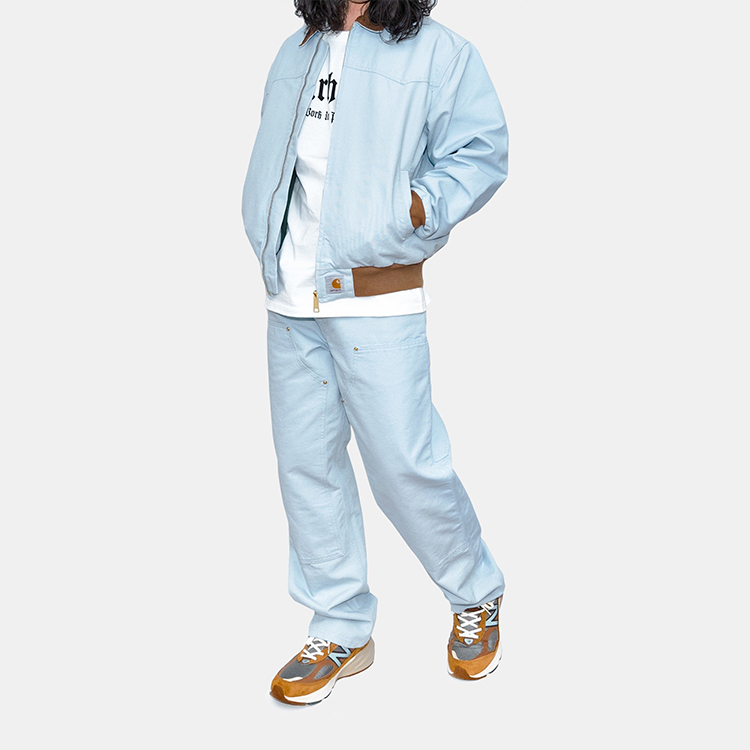 Shop Carhartt WIP SS24 Seluar Potongan Lurus Logo Tahun Baru Biru Muda Unisex I034239-23F-2M702
