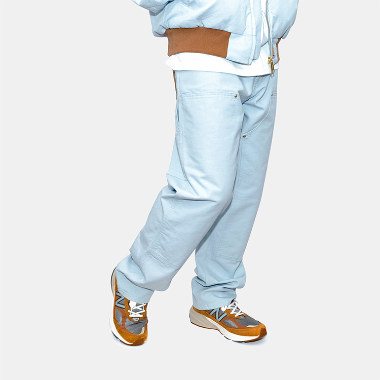 Sizing Carhartt WIP SS24 Seluar Potongan Lurus Logo Tahun Baru Biru Muda Unisex I034239-23F-2M702