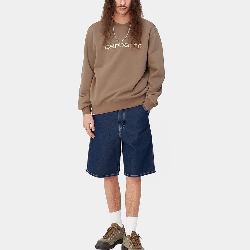 Shop Carhartt WIP SS24 标志宽松版型卡其色圆领卫衣 I030546-24E-XX