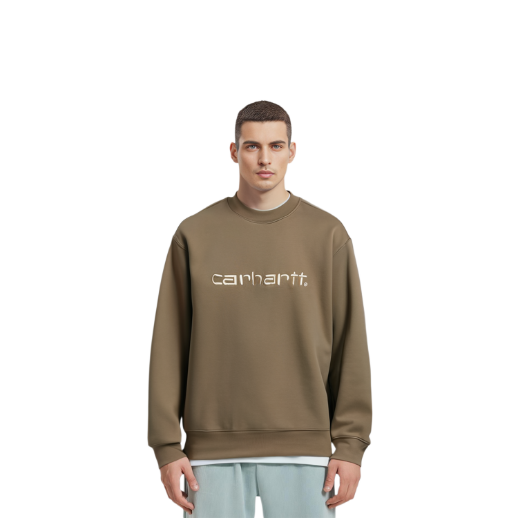 Sizing Carhartt WIP SS24 标志宽松版型卡其色圆领卫衣 I030546-24E-XX