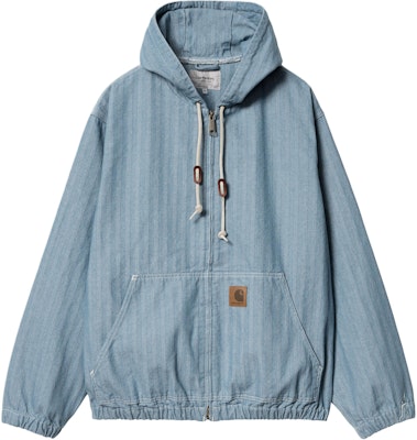 Carhartt WIP SS24 Jaket Menard Unisex Biru dengan Poket Kanggaru & Jahitan Kontras. I033574-01-02 Order Carhartt WIP SS24 Jaket Menard Unisex Biru dengan Poket Kanggaru & Jahitan Kontras. I033574-01-02