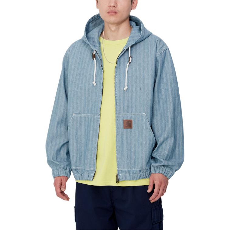 Purchase Carhartt WIP SS24 Jaket Menard Unisex Biru dengan Poket Kanggaru & Jahitan Kontras. I033574-01-02