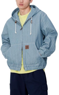 Carhartt WIP SS24 Jaket Menard Unisex Biru dengan Poket Kanggaru & Jahitan Kontras. I033574-01-02 Sizing Carhartt WIP SS24 Jaket Menard Unisex Biru dengan Poket Kanggaru & Jahitan Kontras. I033574-01-02