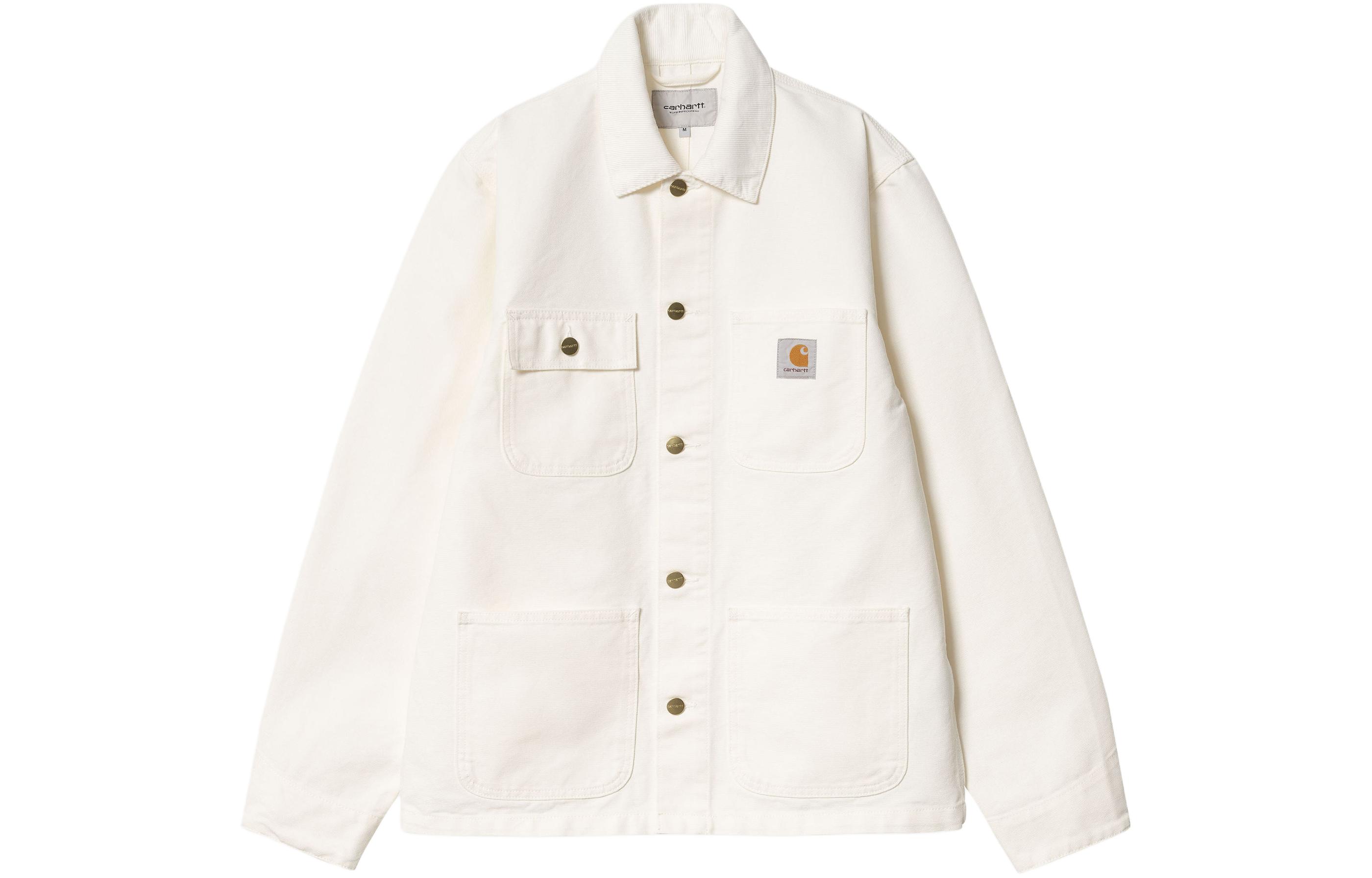 Order Carhartt WIP Jaket Michigan SS24 Pria Warna Off-White dengan Saku Dada. I031519-0DJ-02