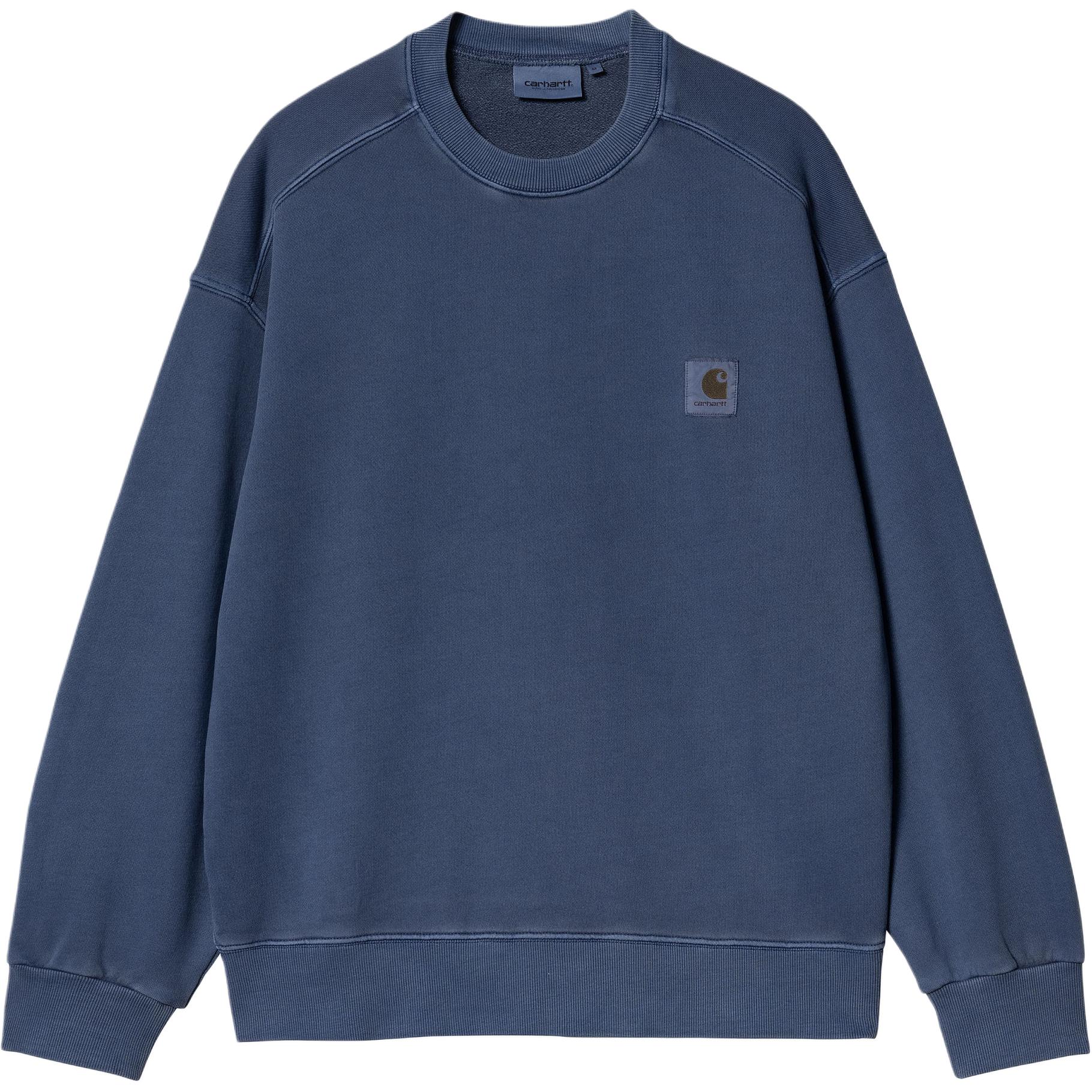 Carhartt WIP SS24 Nelson Crewneck Sweatshirt Blue Unisex with Square Logo Tag I029957-1ZF-GD