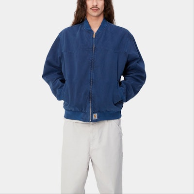 Carhartt WIP SS24 OG Santa Fe Bomber Jaket Biru Navy Pria. I033111-1ZF-4J Shop Carhartt WIP SS24 OG Santa Fe Bomber Jaket Biru Navy Pria. I033111-1ZF-4J