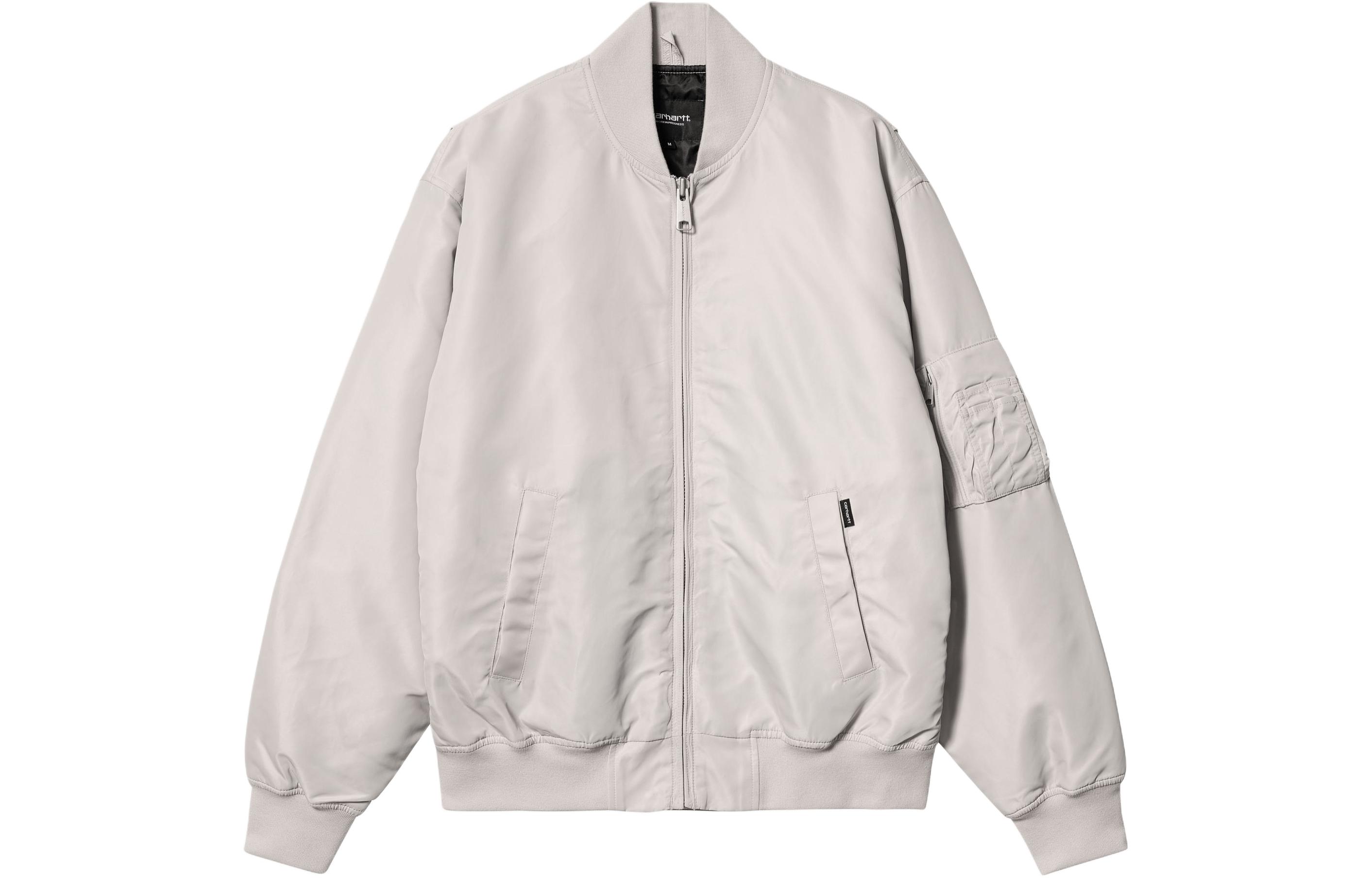 Carhartt WIP SS24 Otley Bomber Silver Grey Retro Unisex Jacket with Zip Pockets. I032975-1YE-XX