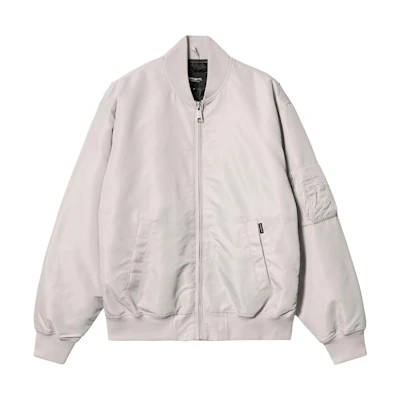 Carhartt WIP SS24 Otley Bomber Silver Grey Retro Unisex Jacket with Zip Pockets. I032975-1YE-XX