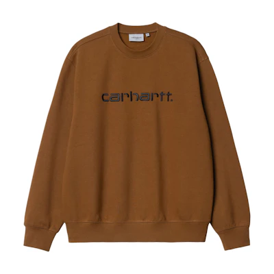 Carhartt WIP SS24 Unisex Oversized Logo Ribbed Crewneck Sweatshirt in Dark Khaki I030546-1QB-XX