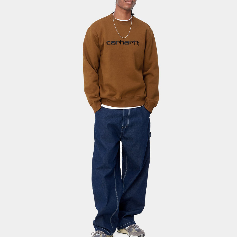 Shop Carhartt WIP SS24 男女宽松款标志罗纹圆领卫衣 深卡其色 I030546-1QB-XX