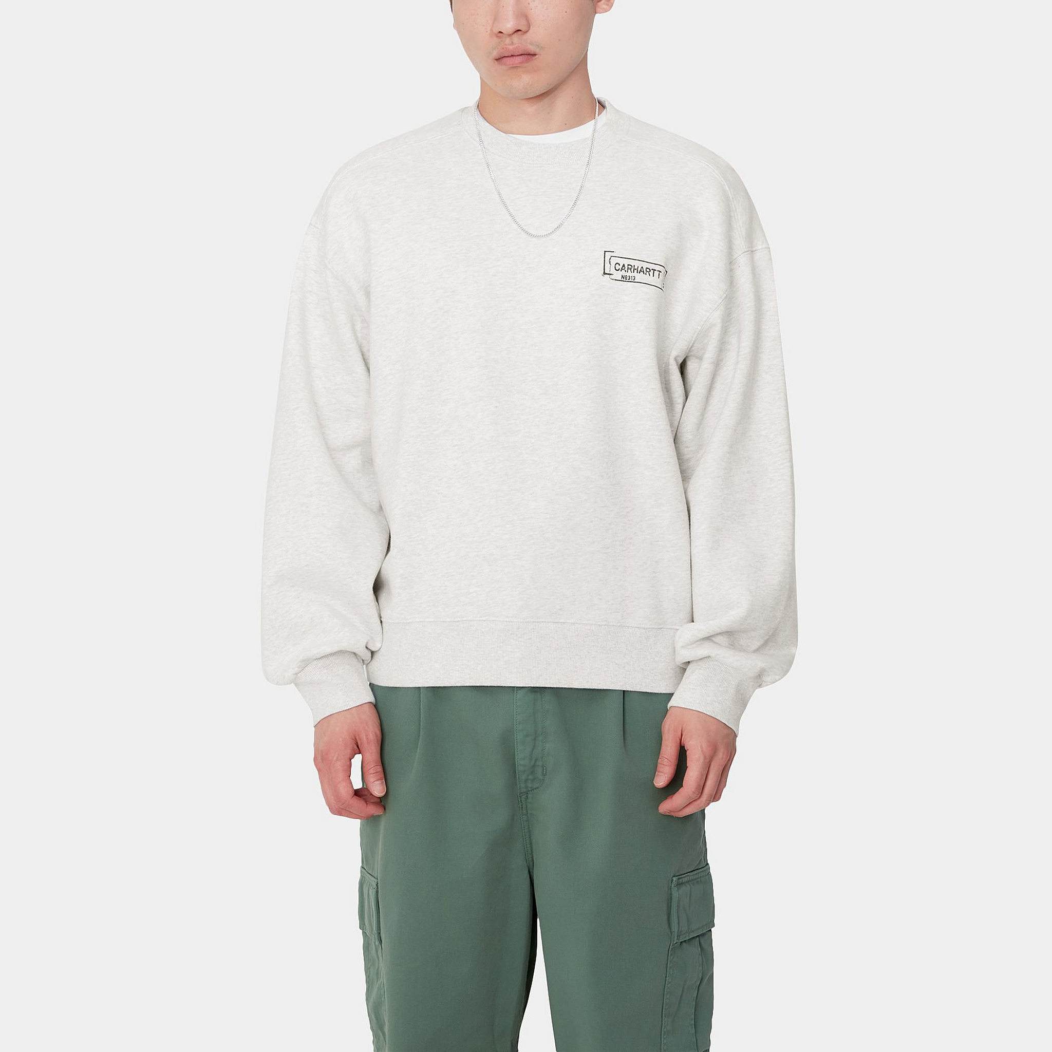 Shop Carhartt WIP 印花标志灰色长袖圆领卫衣 I033620-00O-06