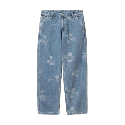Carhartt WIP Stamp Pant Relaxed Tapered Allover Print Blue Jeans Unisex. I033745-2LN-35